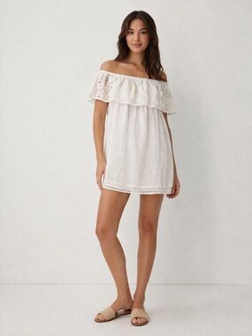 Zara Strapless White Crochet Ruffle Summer Dress Sz: S